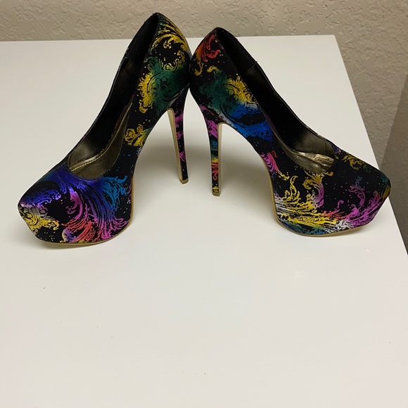 Shoes - Size 9. Black multi colored heels. Worn twice. Original box. No rips. Like new